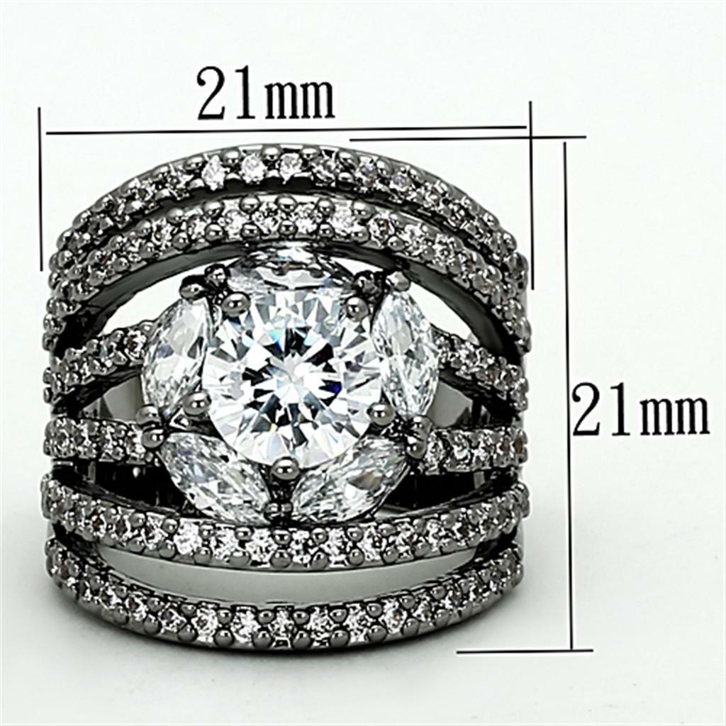 LOA895 – Ruthenium Brass Ring with AAA Grade CZ in Clear