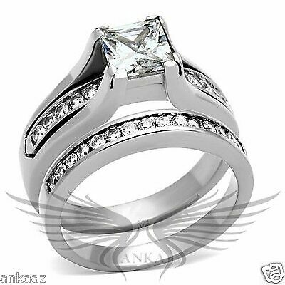 Brilliant Princess Cut Cubic Zircon CZ AAA Wedding Set 5 6 7 8 9 10 11 Tk0W383