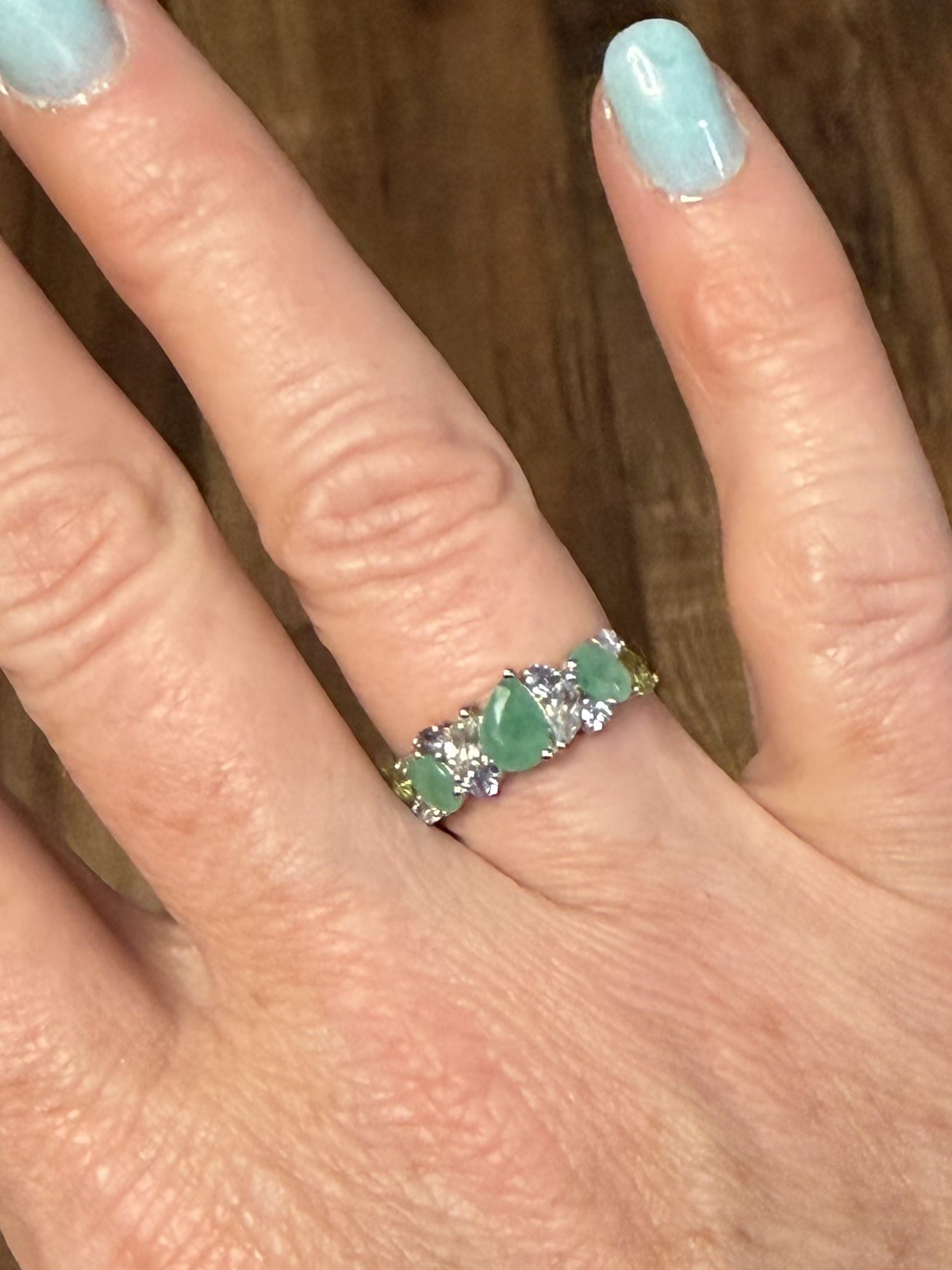 Unique! Natural Emerald, Tanzanite, Aquamarine & Peridot 14K Gold Ring Size 8