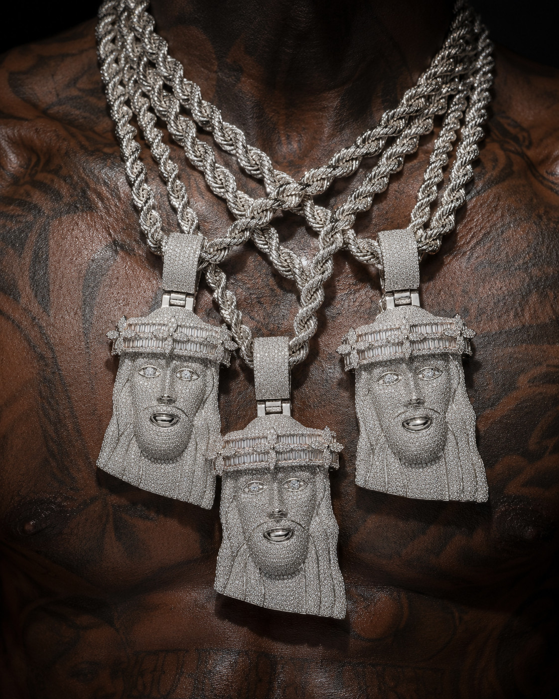 5AAA+ CZ Iced Out Hip Hop Bling Jesus Head Pendant Necklace 14k Gold Plated