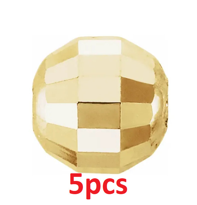 (5) 3mm 14K SOLID Yellow Gold Mirror Faceted Diamond Cut Round Stringing Beads