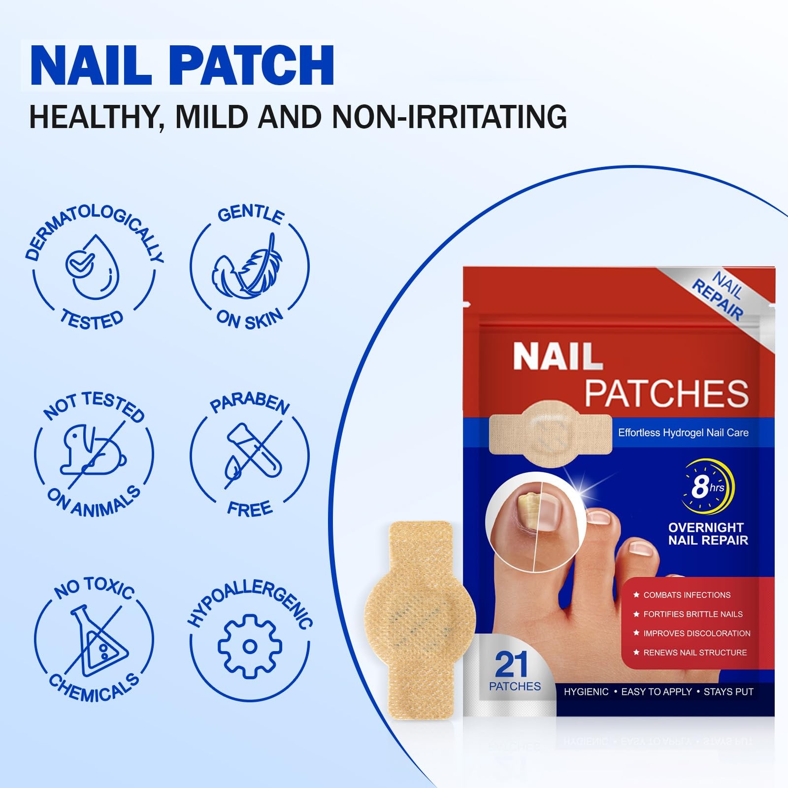 Nail Patches 42 PCS Toenail Treatment Extra Strength 8-Hour Overnight Fast Repai