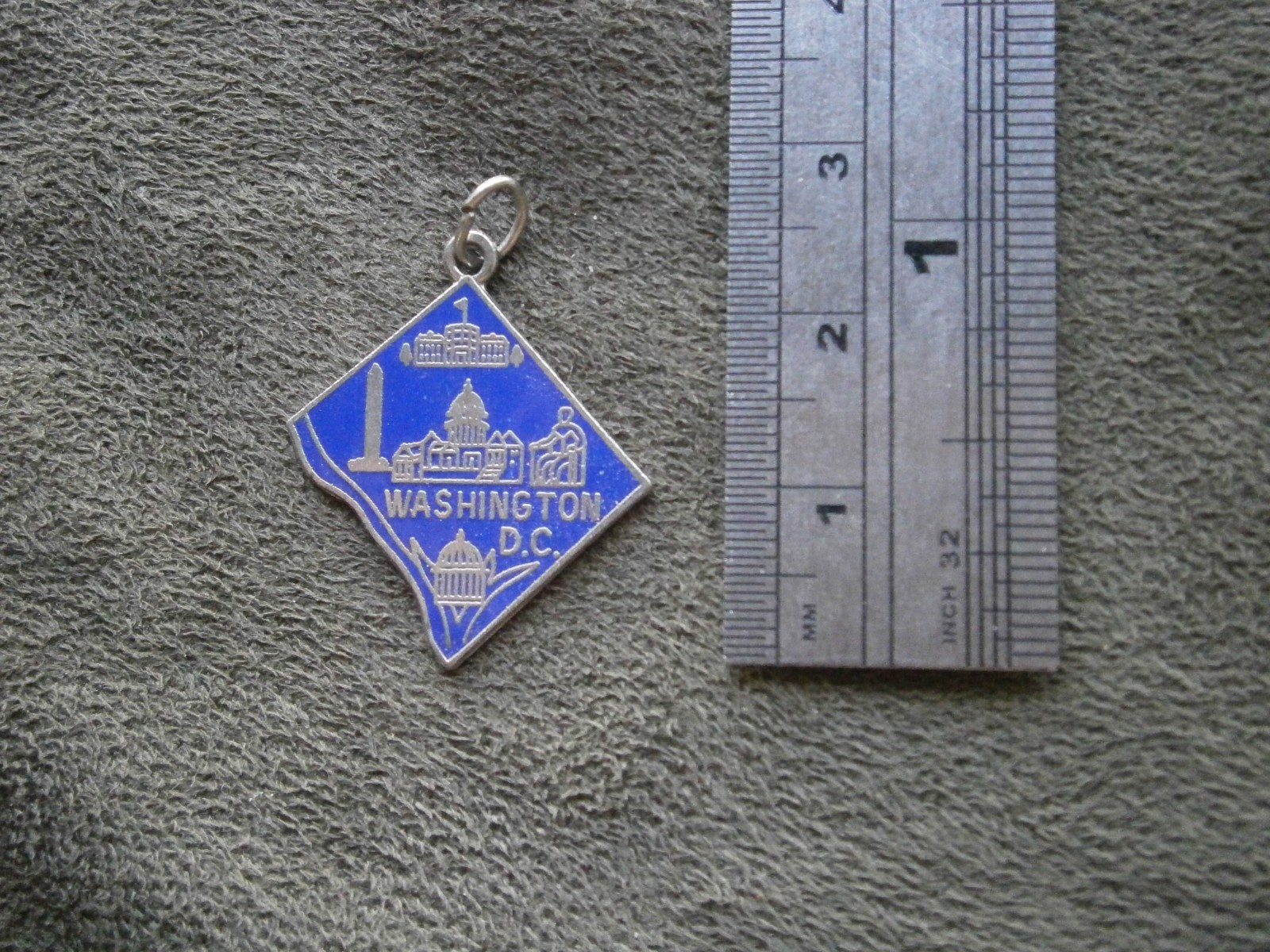 Washington D.C. Outline Map Vtg Wells Sterling Silver Enamel Charm Pendant 2.5g