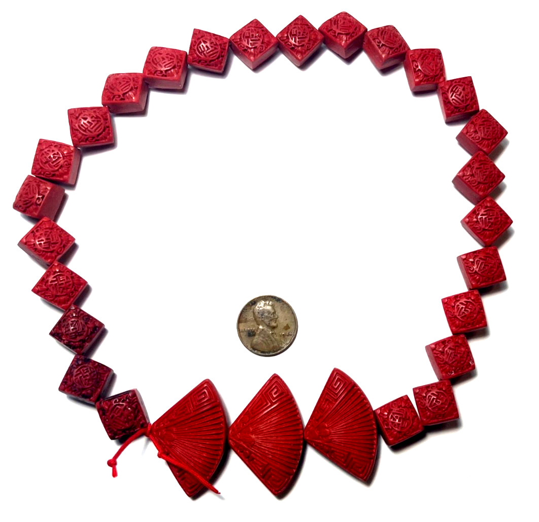 VINTAGE RED CINNEBAR AS PICTURED STRAND 17″ 28 PIECES BELOW WHOLESALE!!!
