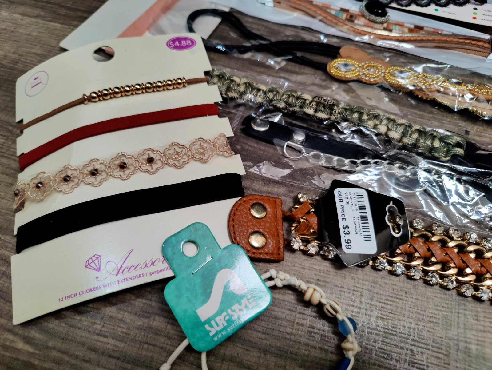 Bulk Jewelry Lot 10+ pc Mixed Choker Bracelets Boho Grunge Y2K Resell Wear