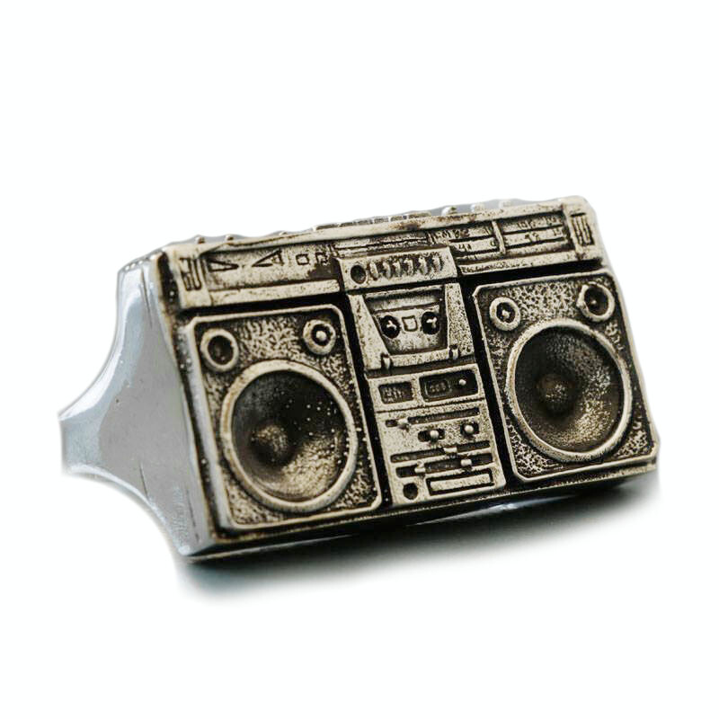 vintage boombox ring sterling silver 925 hip hop radio Two fingers biker jewelry