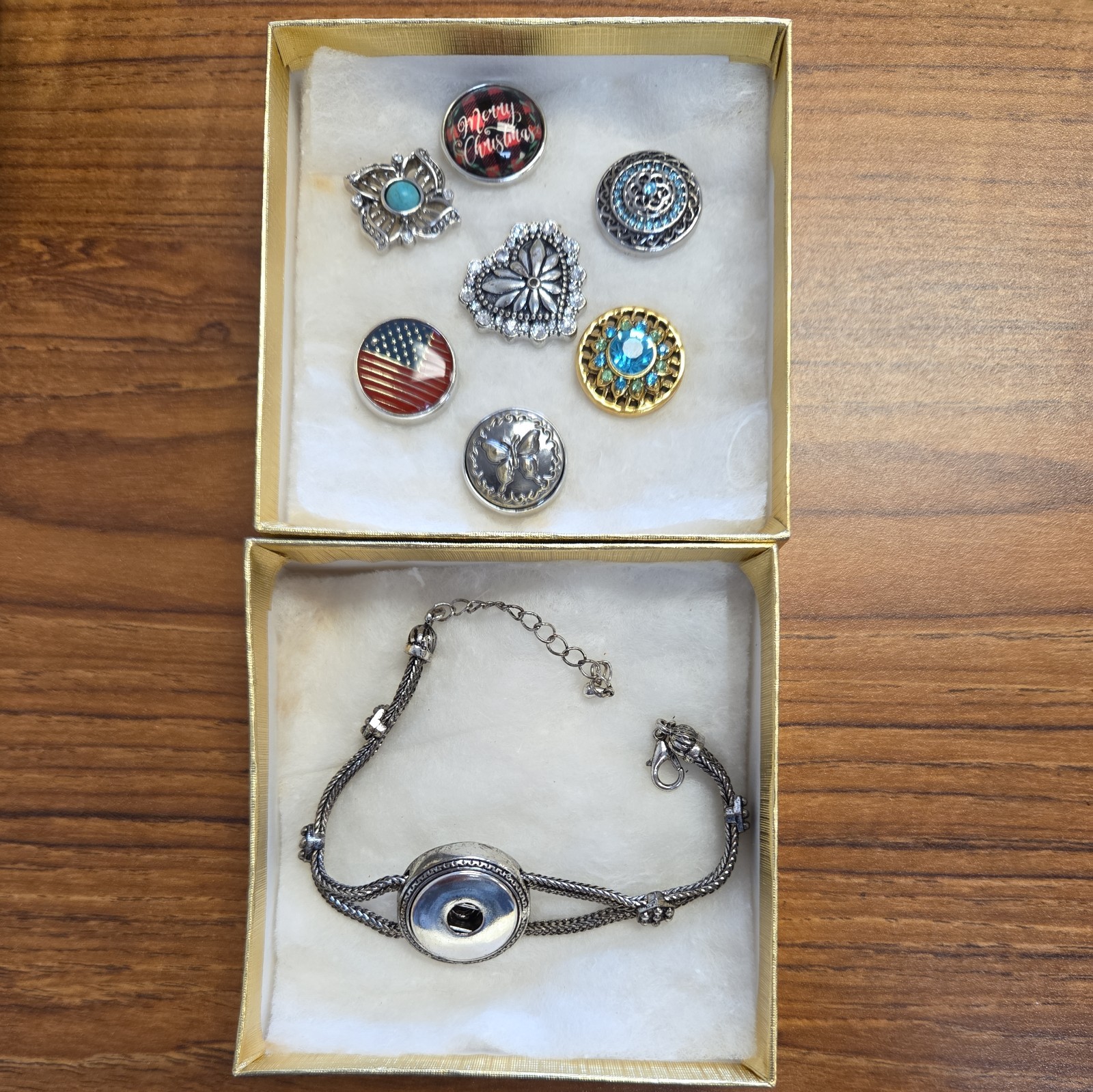 Ginger Snaps, Bracelet And 7 Snaps 18mm To 20mm Flag Heart, Christmas Butterfly
