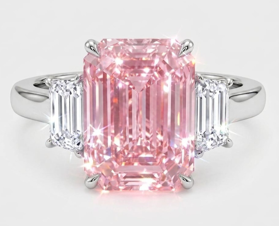 13 Ct Certified Emerald Natural Pink & White Diamond Engagement Ring Great Shine
