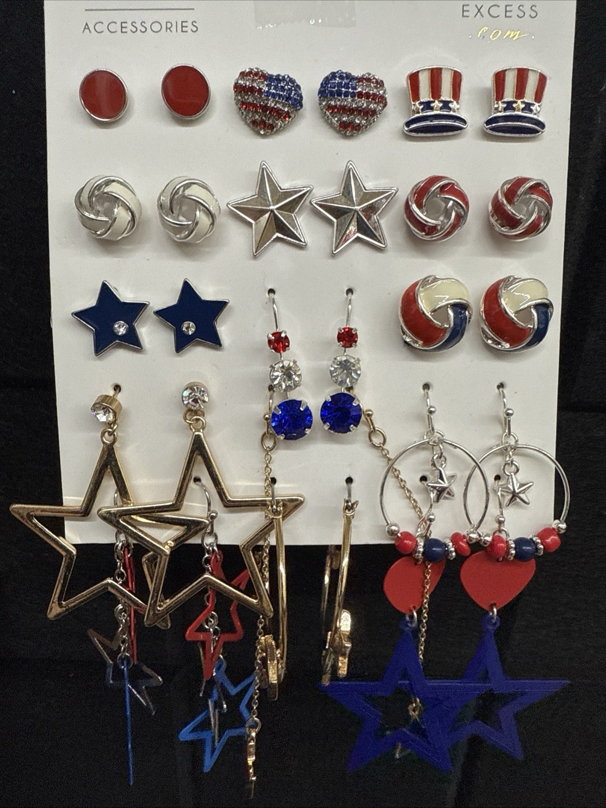 15 pairs Patriotic Earrings 4th of July American Flag Earrings w crystal Women