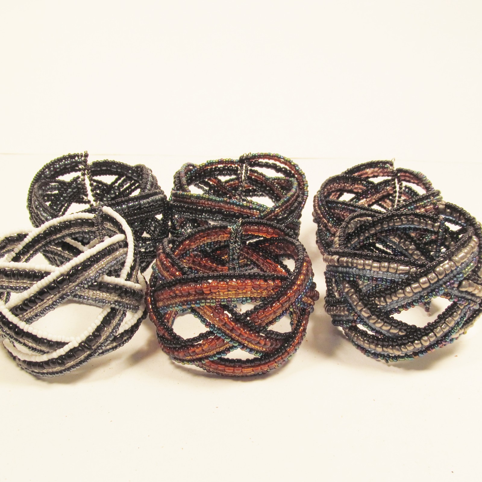 6PC Handmade Bali Beaded Black Multi Color Braided Cuff Bracelet WHOLESALE LOT