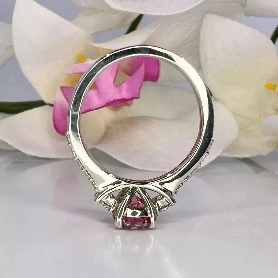 5.85 Ct Natural Pink Sapphire Diamond Bridal Wedding Ring 14K Real White Gold 7