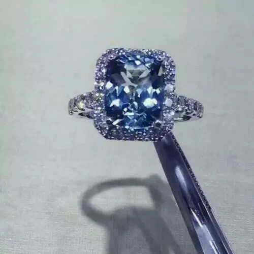 4.50Ct Cushion cut Natural Tanzanite & Diamond 14K white gold Engagement Ring