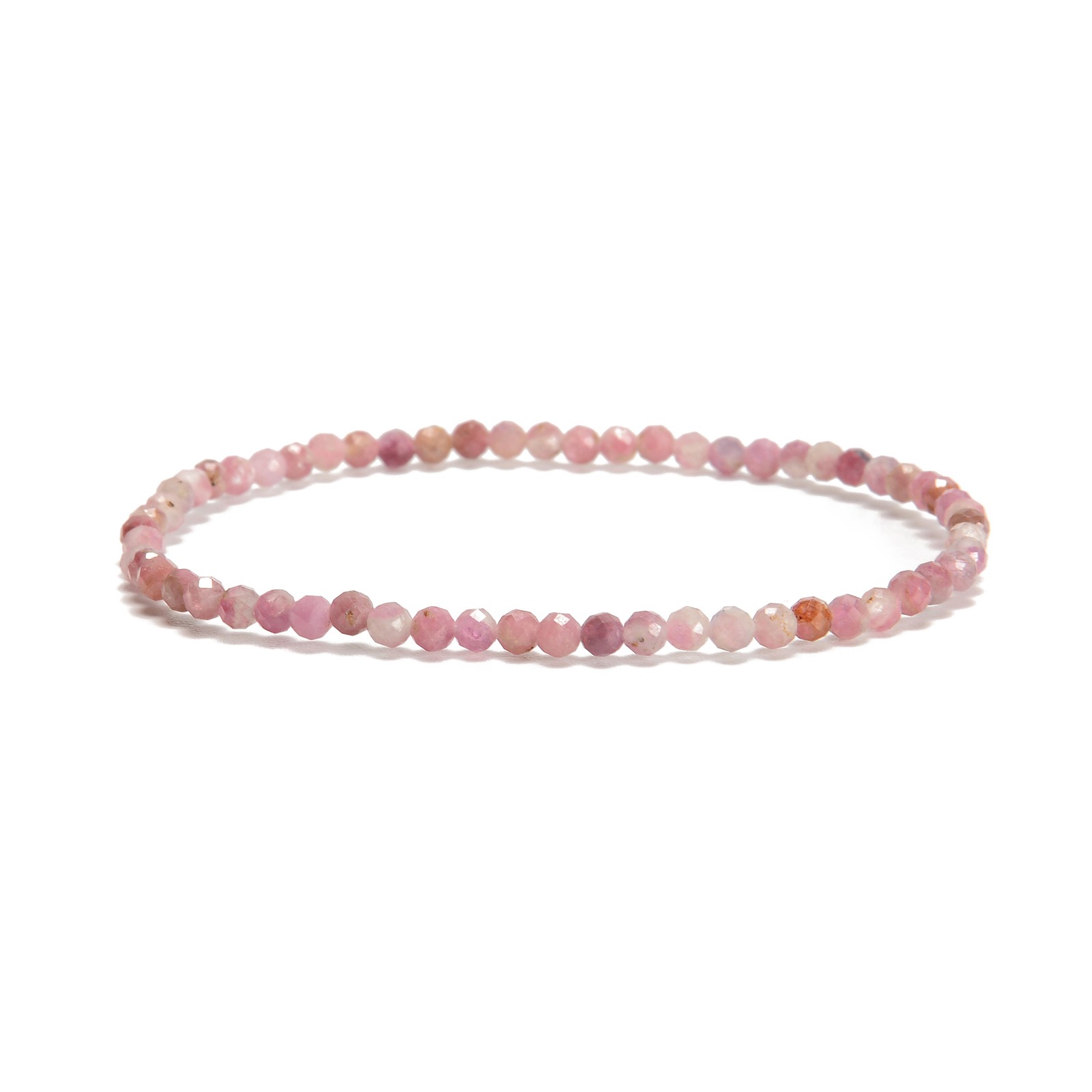 02-Natural Gemstone Faceted Round Beaded Elastic Bracelet 2mm 3mm 4mm 7.5” Long