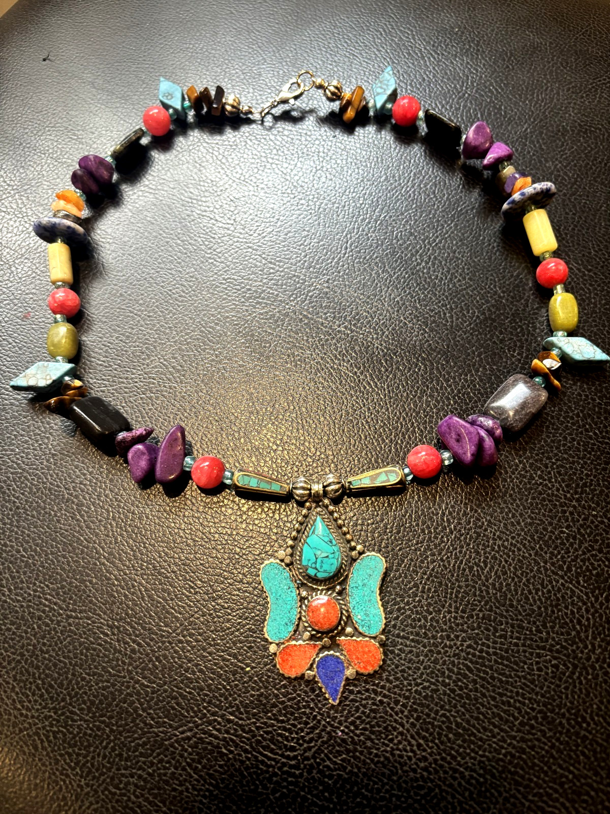 Colorful Boho Handcrafted Natural Stone Necklace 20 inch