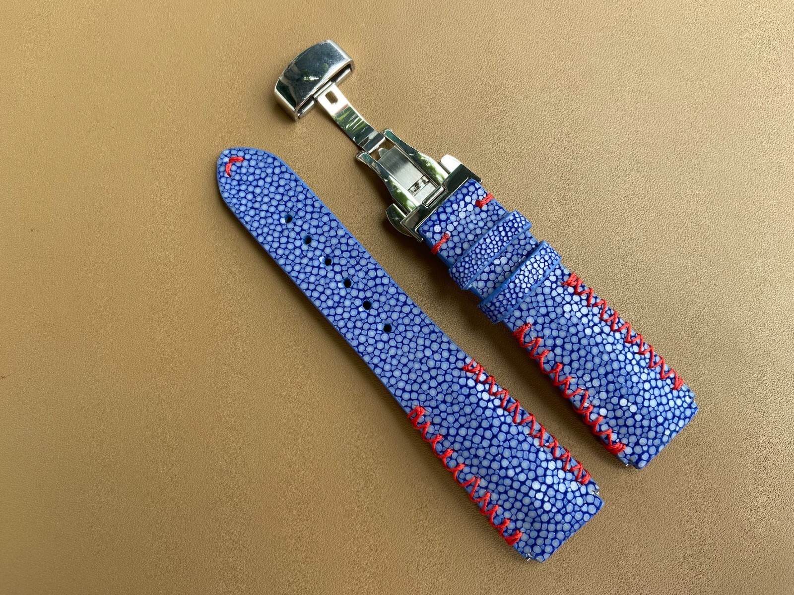 Blue Stingray Leather Watch Strap Band, Size 18mm 19mm 20mm 21mm 22mm 24mm 26mm