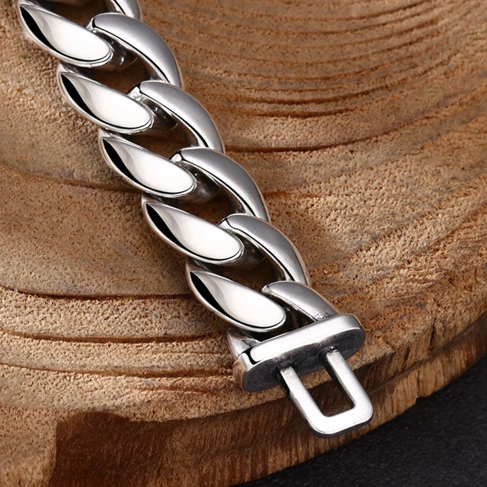 Pure S925 Sterling Silver Chain Vajra 11mm Curb Link Bracelet 7.9in 44-45g