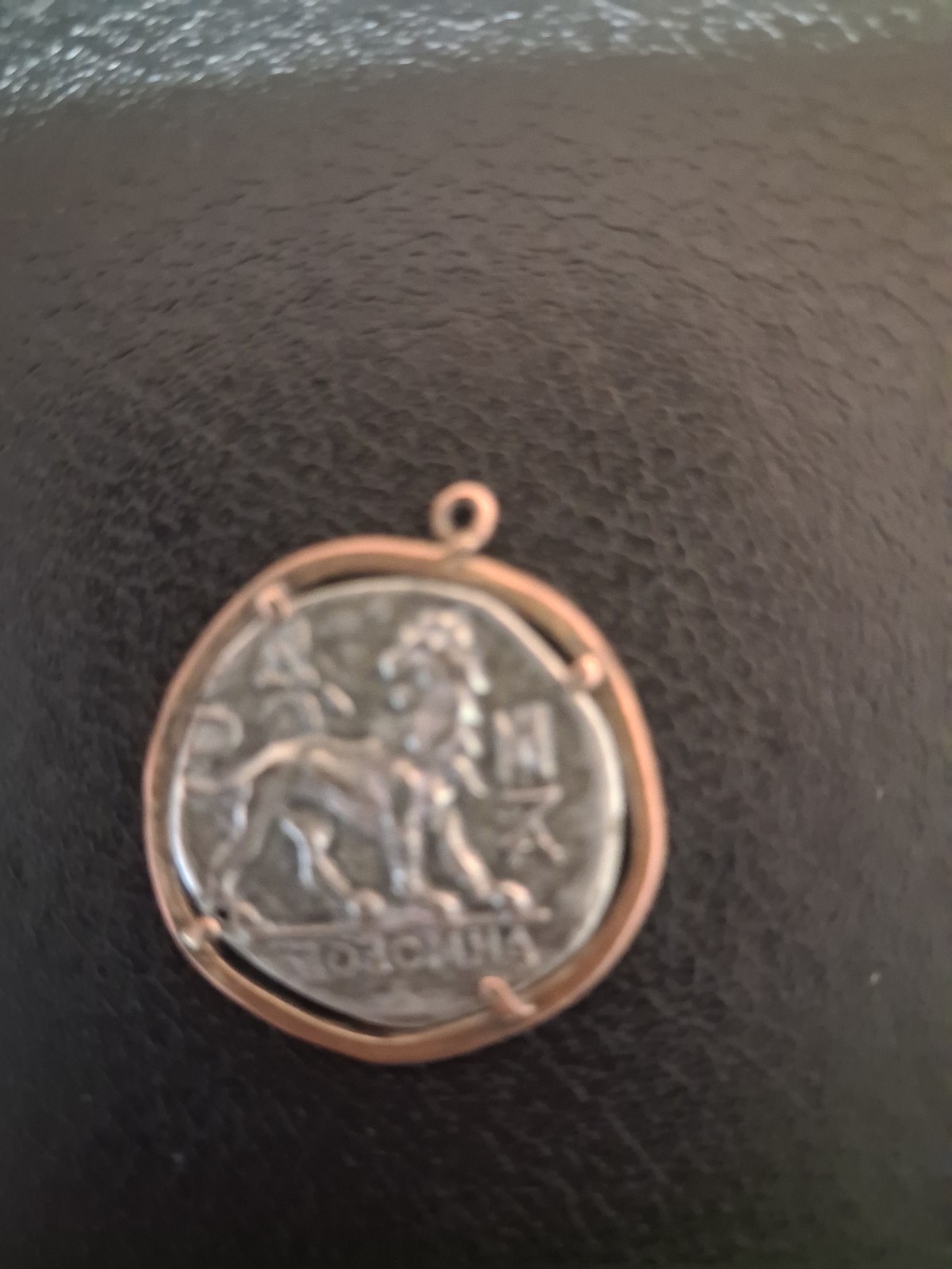 ROMA Wolf Round Coin Pendant Charm, Copper Bezel Setting, No Stone