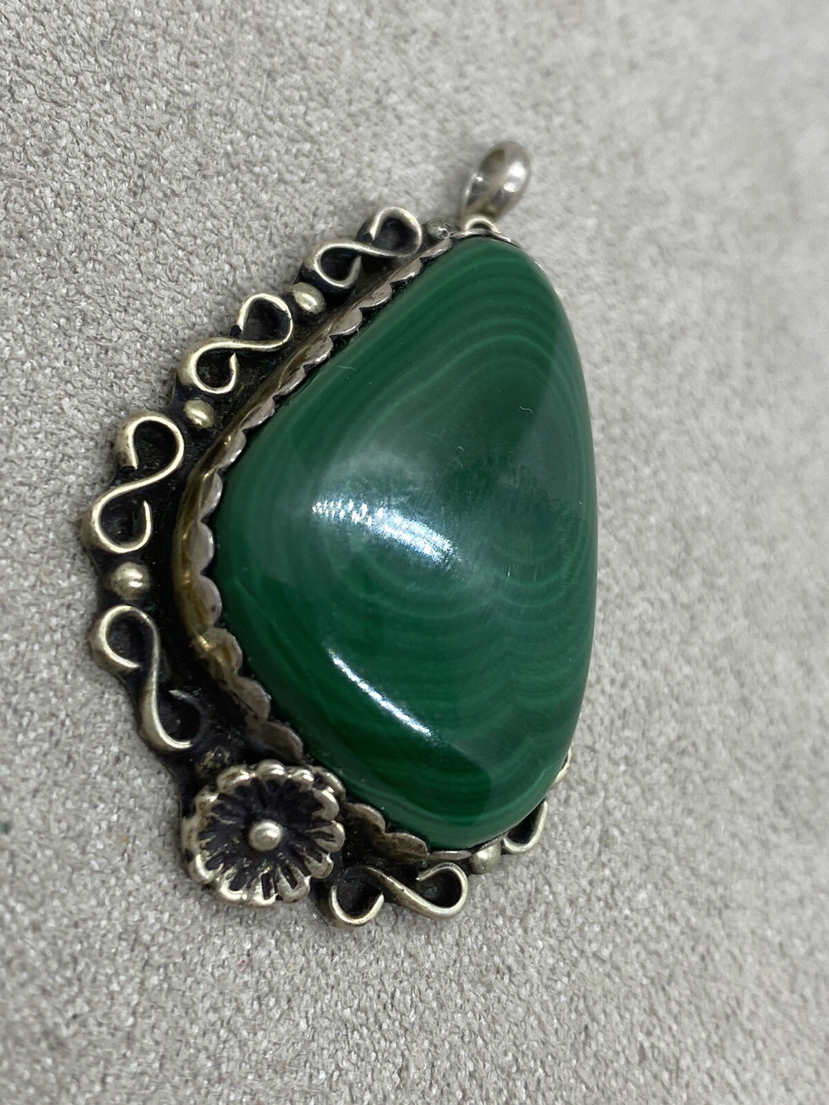Vintage N.A. DW SIGNED Malachite Sterling Silver Pendant