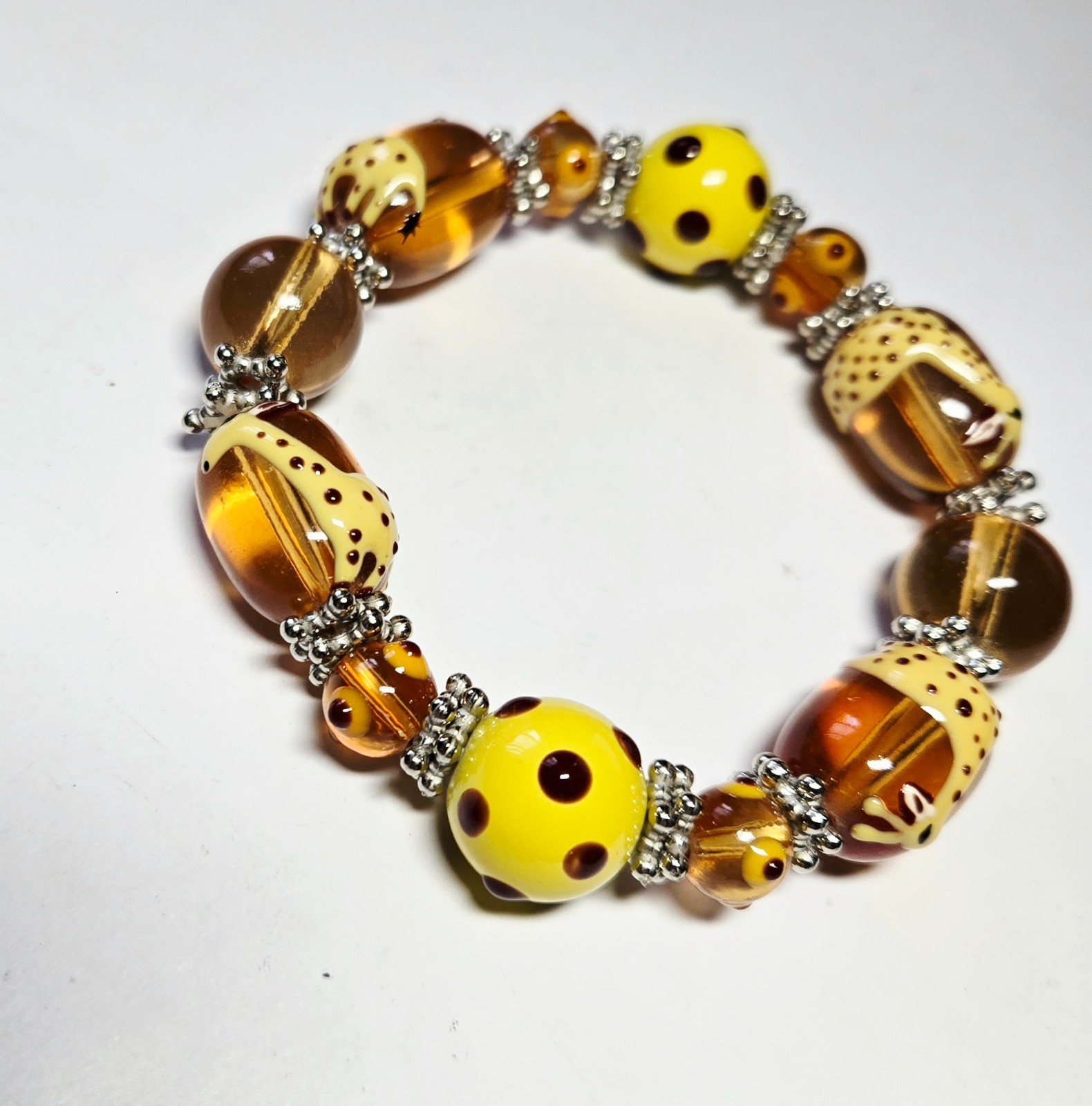 Giraffe Bracelet Yellow Brown Beaded Stretch Bracelet for Women