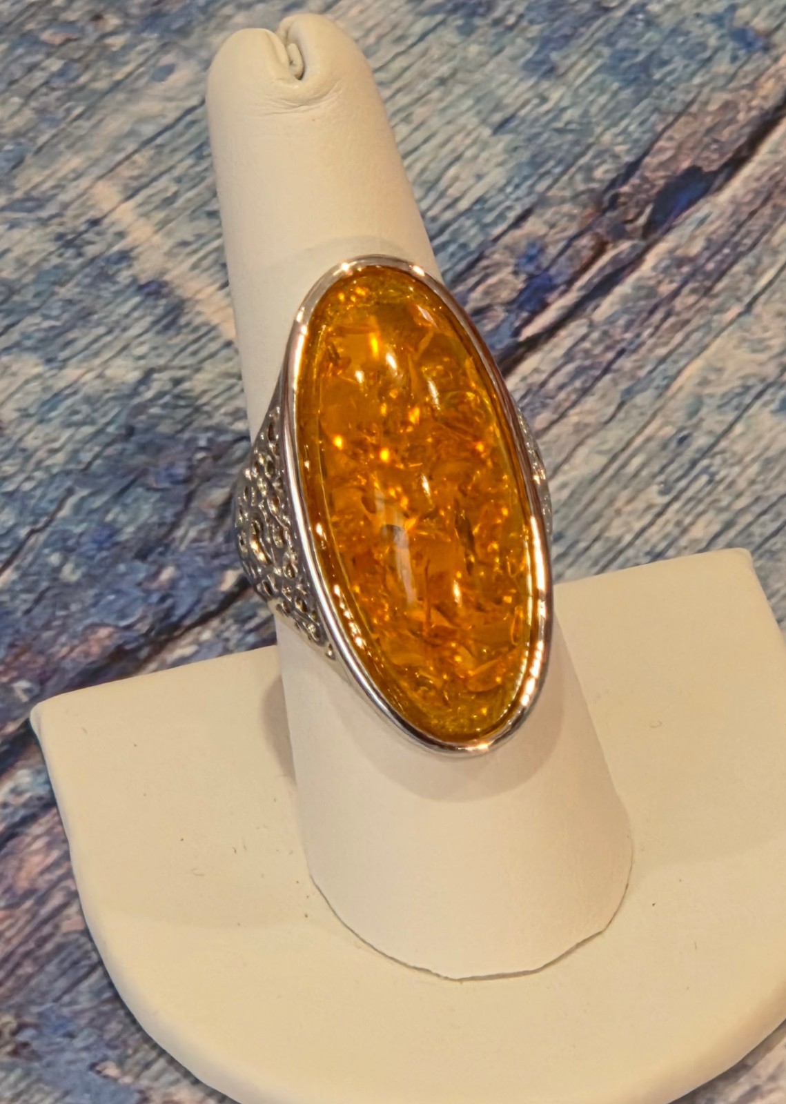 VINTAGE Ladies Silver Tone w/ Sparkle Yellow Cabuchon Gem Ring sz 7 and sz 8