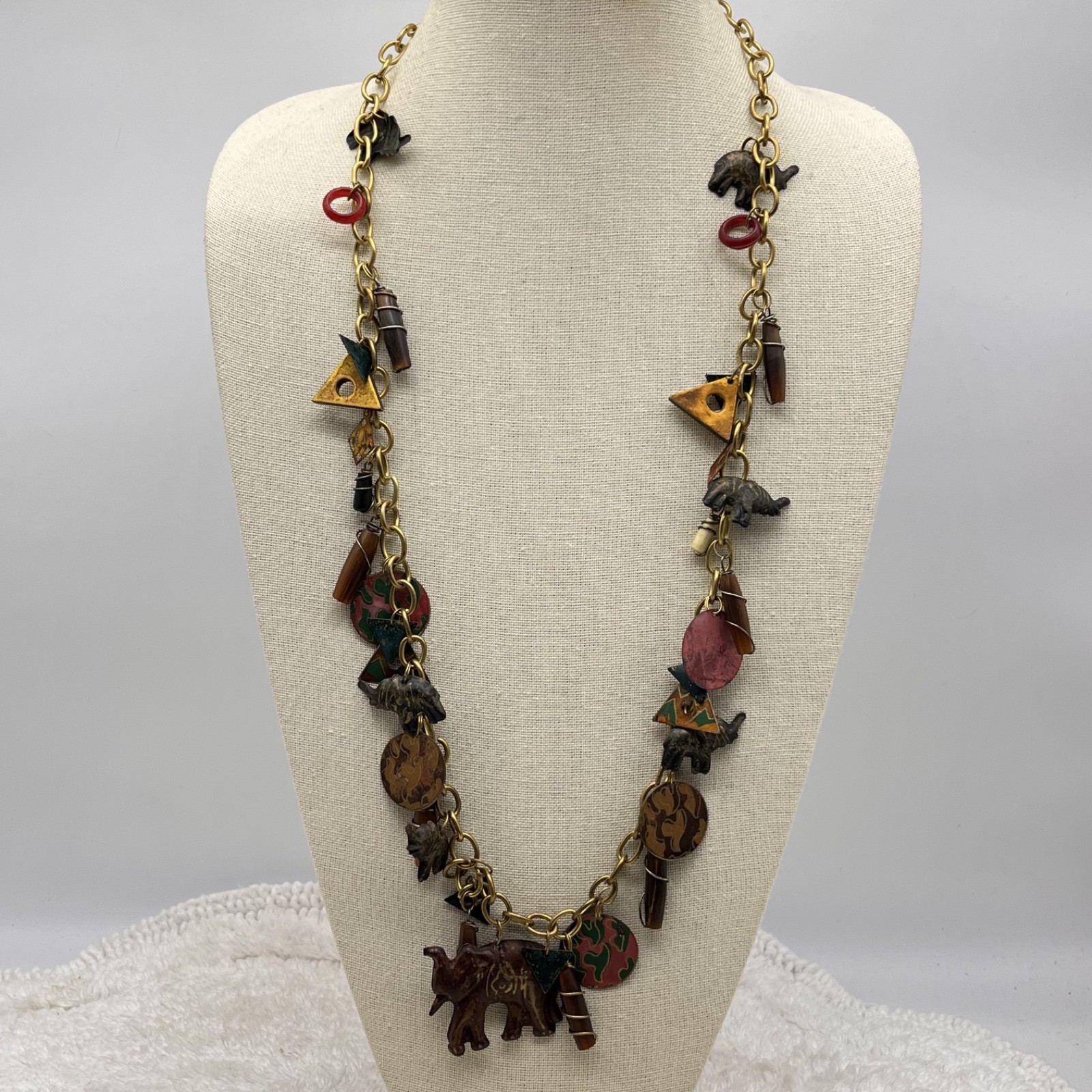 Fetish Charm Necklace Elephant Ethnic Boho 28″