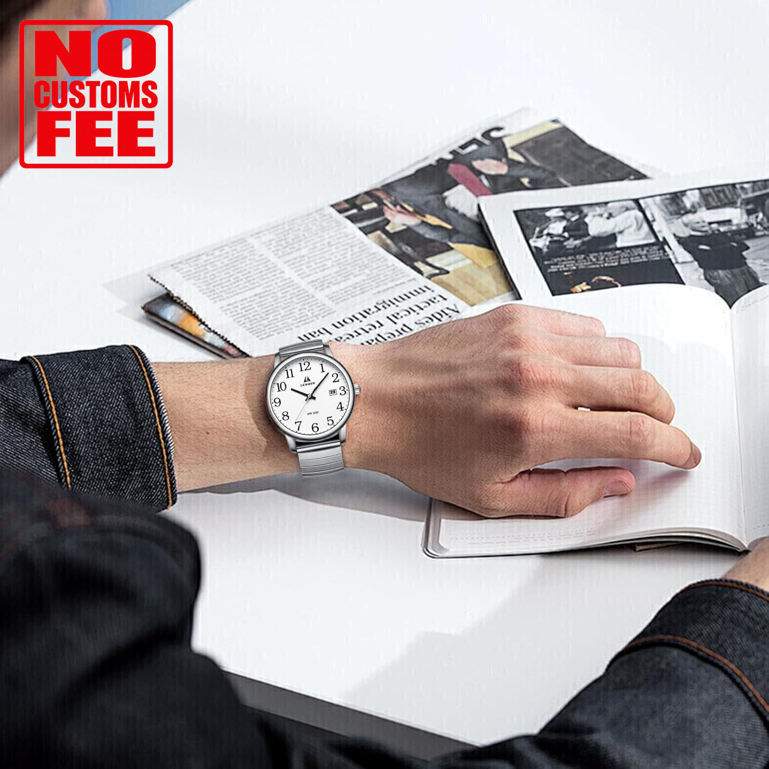Mens Watches Stainless Steel Analog Quartz Watch for Men Easy Reader 38 Mm Fashi