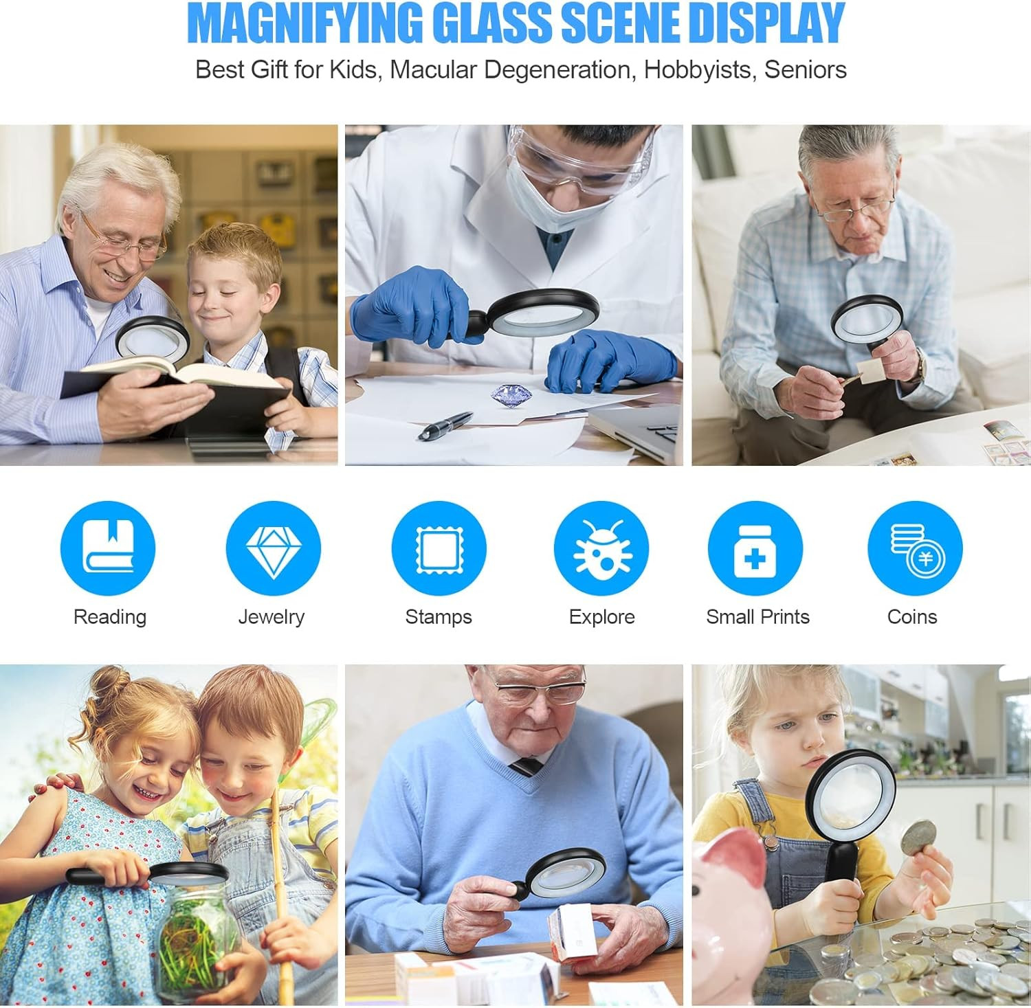 Rechargeable 30X Magnifying Glass with Light – 21 LED, 3 Modes, Handheld