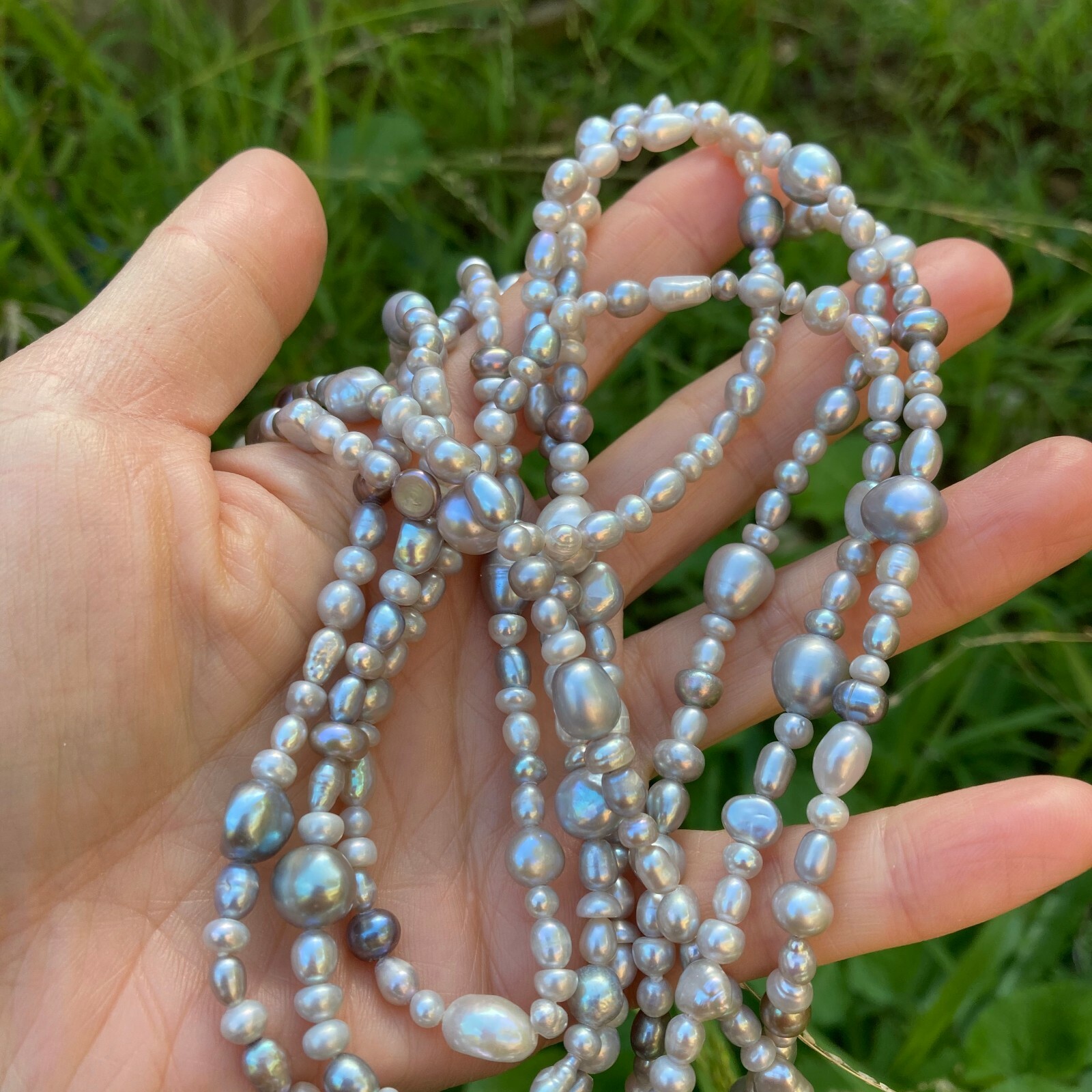 180cm size3-8mm baroque silver grey freshwater pearl Morandi color necklace #309