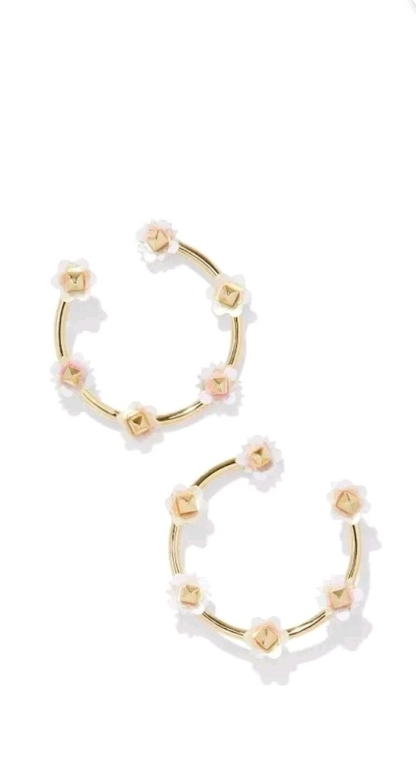 Kendra Deliah Open Frame Drop Earrings Gold White Mix NWT $80 Pouch & Gift BOX