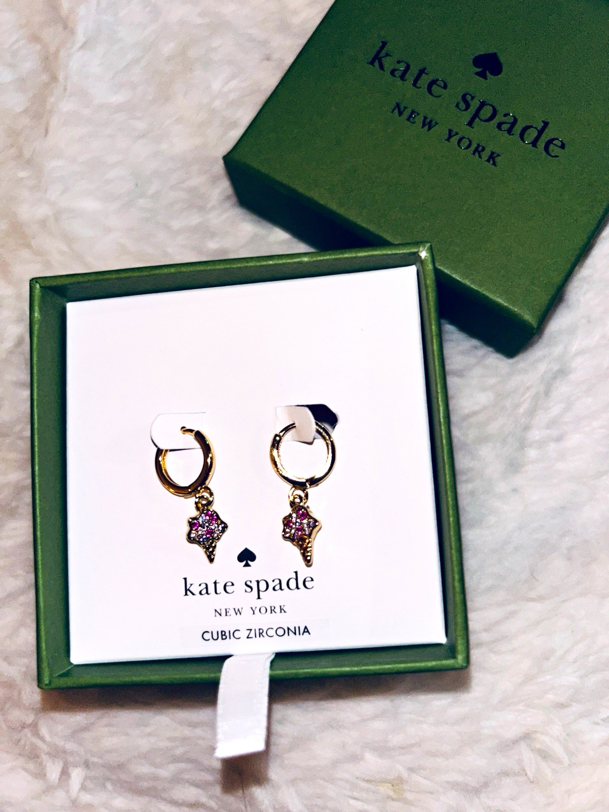 Kate Spade NY Gold Tone CZ Multicolor ice cream scoop🍦Huggie Drop Snap Earrings