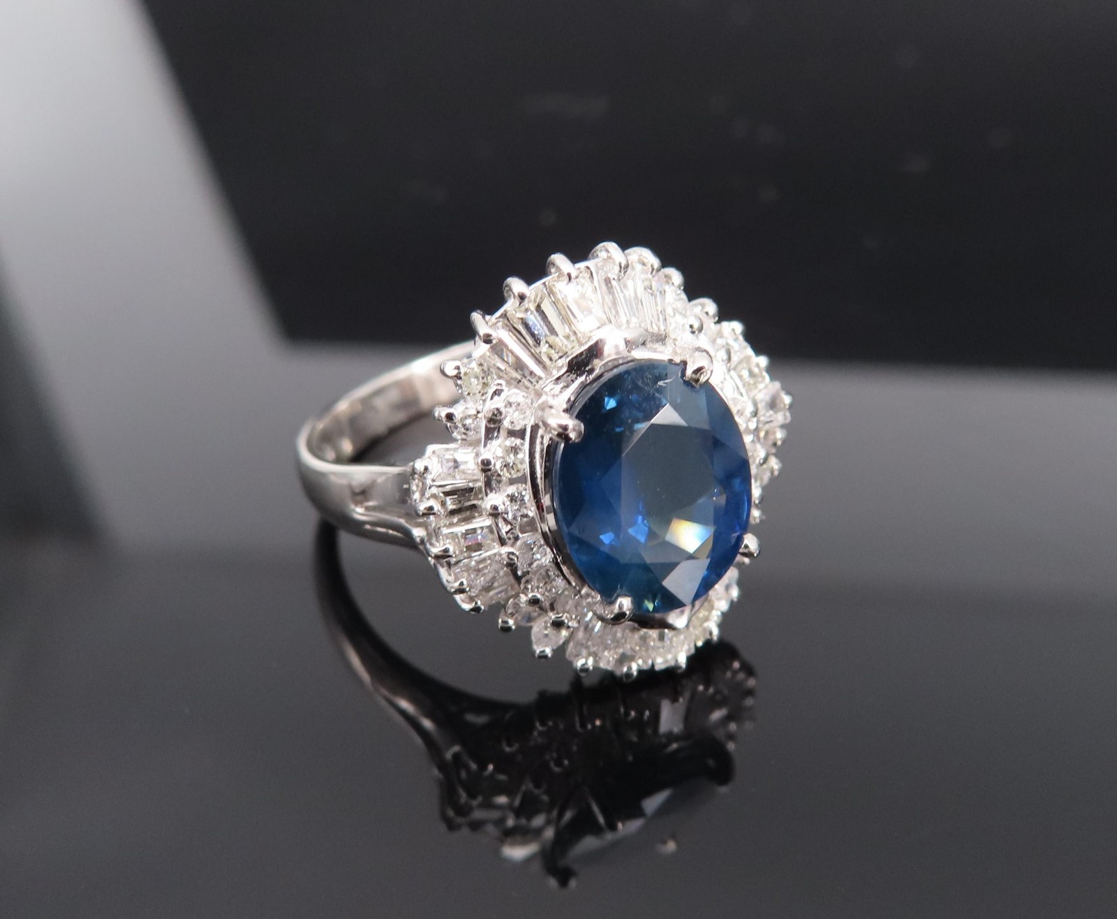 Fine 2.80ct Deep Blue Sapphire & 0.90ct Diamond Platinum Cocktail Ring, Size 7