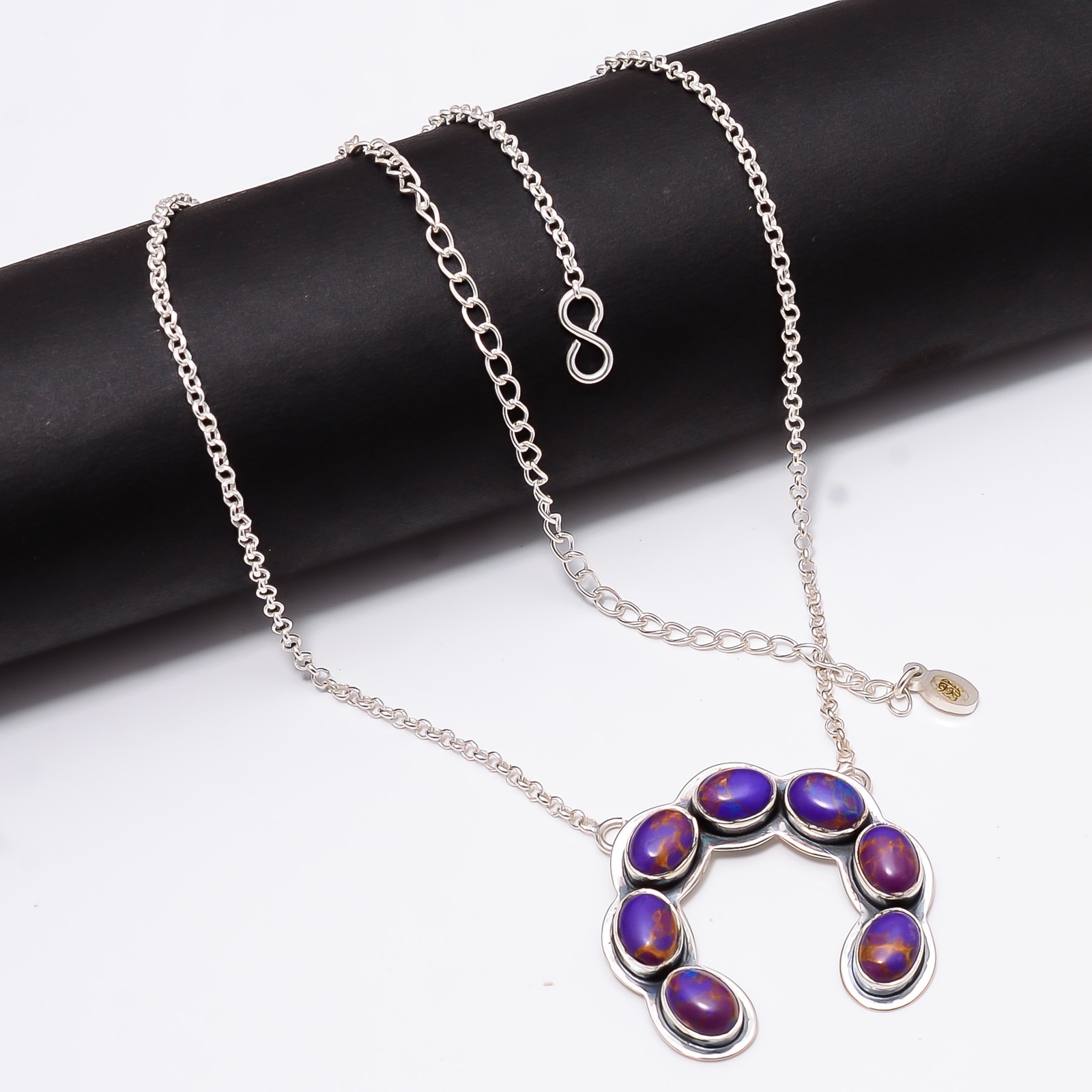 Copper Purple Turquoise 925 Sterling Silver Horse Shoe Necklace 17-21″ CP9211261