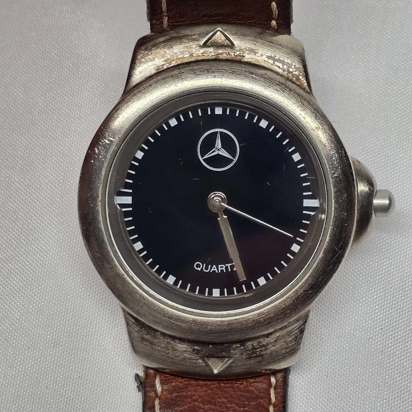 Vintage 1990s Mercedes-Benz Quartz Watch – Black Dial – Teardrop Steel Case