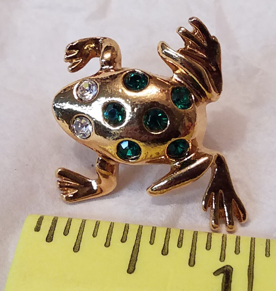 Vintage Avon Frog Green and Clear Rhinestones Lapel Pin About 1 inch