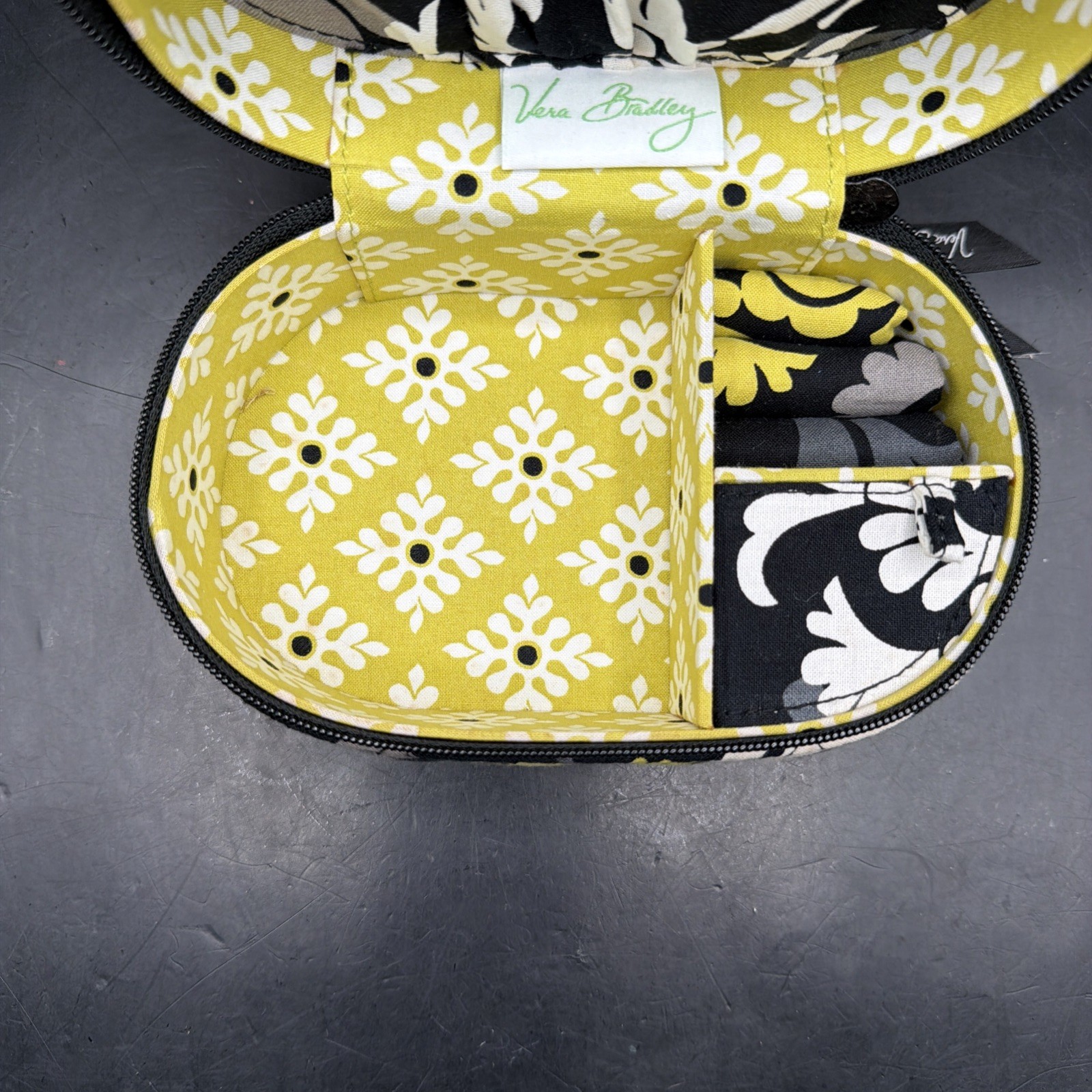 Vera Bradley Baroque Quilted Yellow Green Black And Gray Travel Jewelry Box