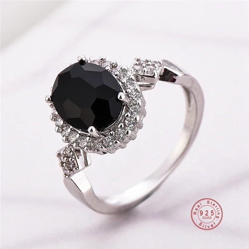 Stackable Ring 925 Sterling Silver Round Black Zircon Tension Mount Jewelry