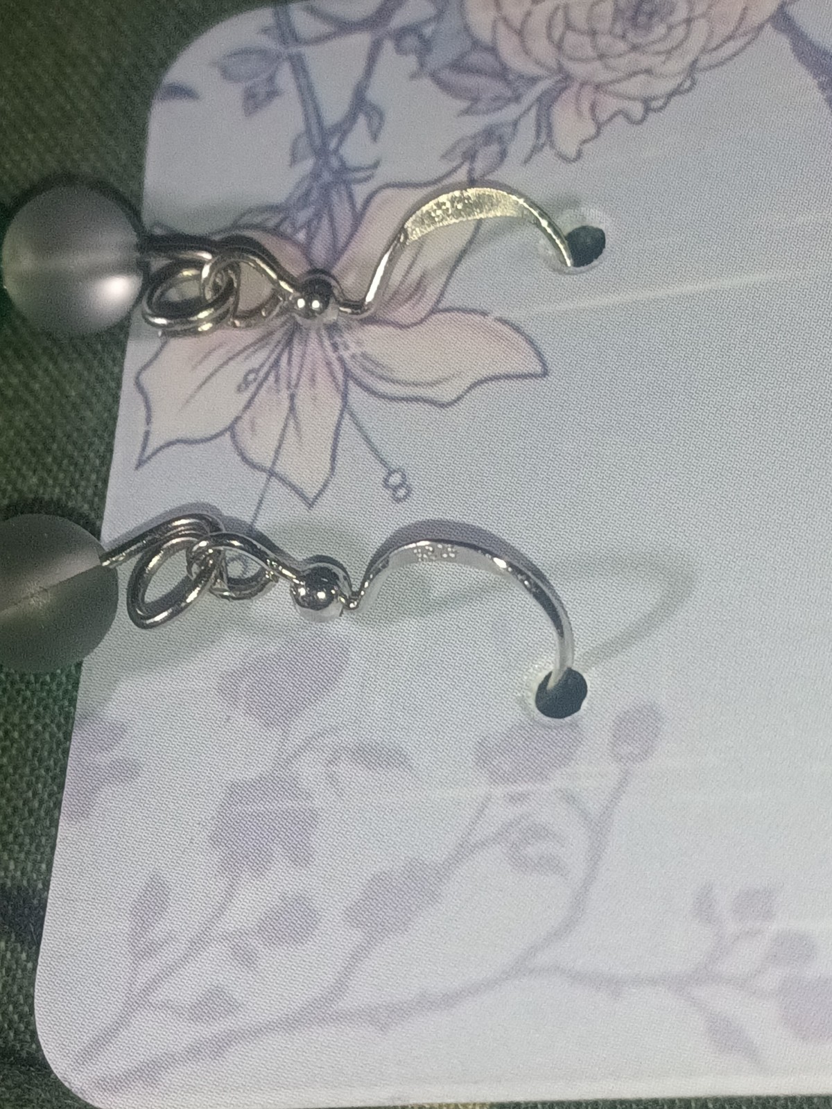 New handmade gorgeous green and gray glass 925 French hook earrings