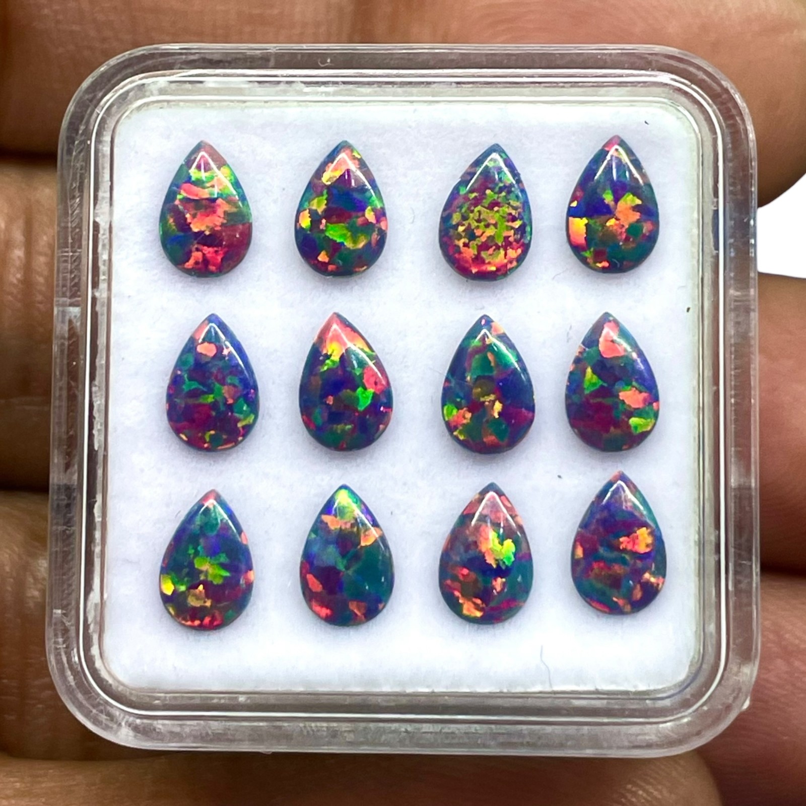 9 Pcs Australian Black Opal 6x4mm Pear AAA Quality Lab Created Gemstones Lot