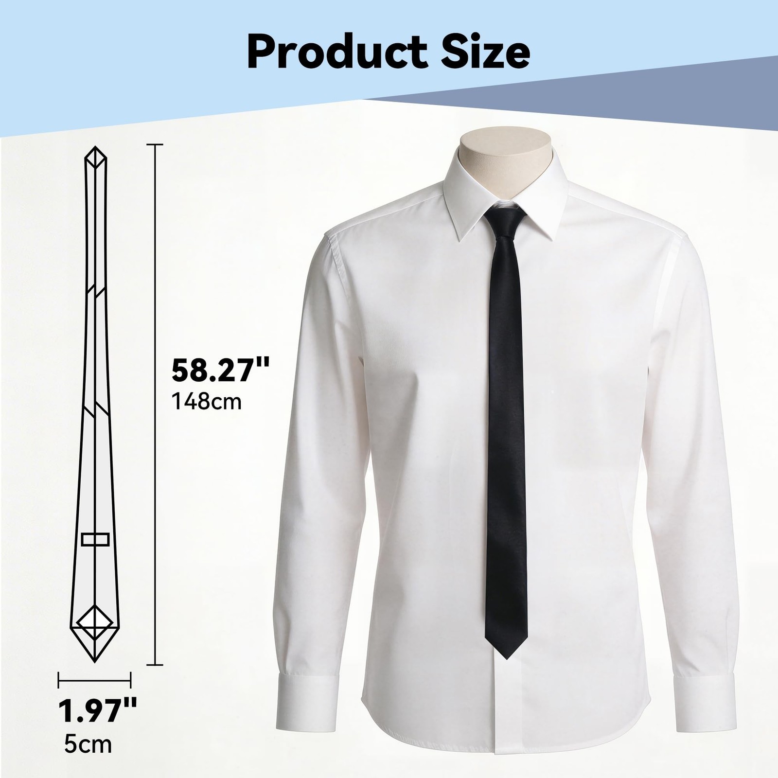 Skinny Tie Men Women 2″ (5CM) Slim Necktie Solid Thin Ties Formal Black