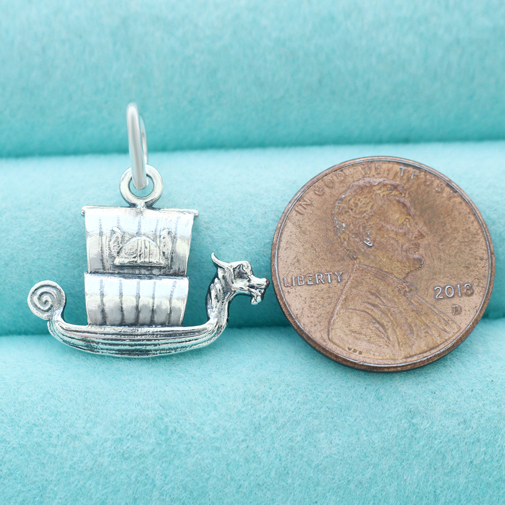 925 Sterling Silver Viking Ship Pendant Charm Dragon Longship Boat For Necklace