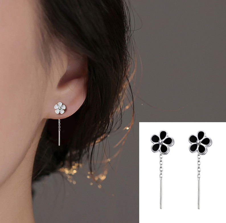 Sterling Silver Plated Enamel Daisy Pull Through Stud Earrings 30mm S3