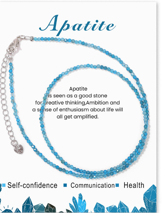 Blue Apatite 2mm Beaded Choker Gemstone Crystal Healing Women Necklace Gifts