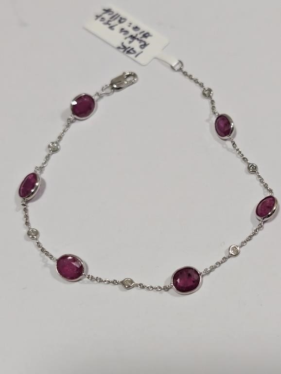 14KT(2.8g), Ruby (7.5ct), Natural Diamond (0.11ct)Bracelet,7″