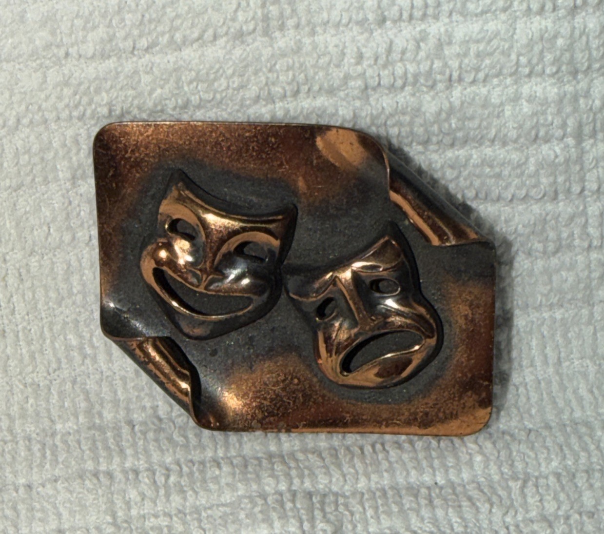Antiq Marshall Hand Made Theater Drama Comedy Tragedy Copper Brooch 1950s