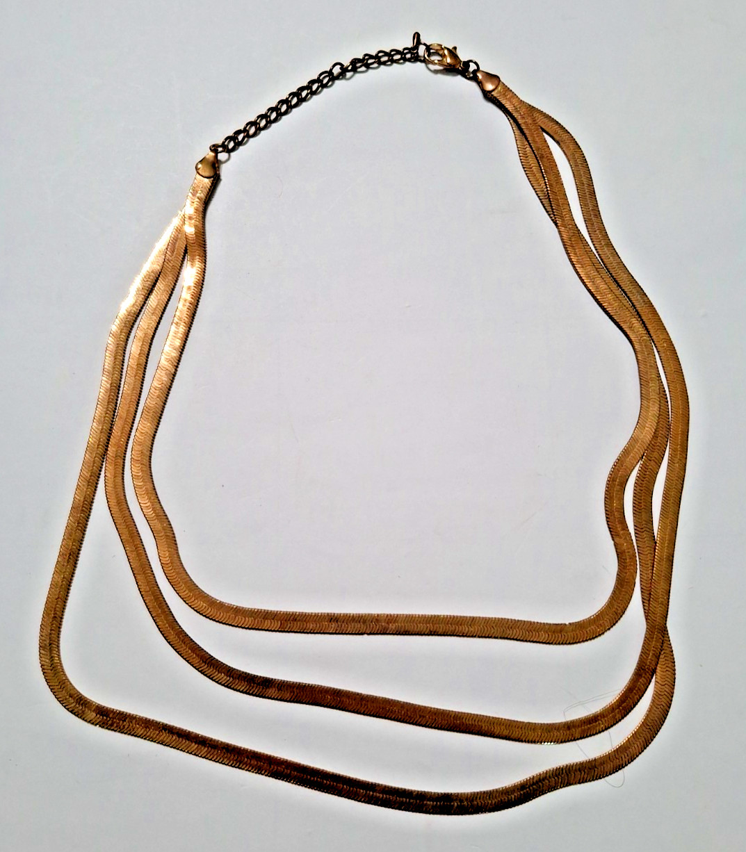 Beautiful Multi 3 Strand Herringbone Gold Tone 16 1/2” – 19 1/2” Necklace