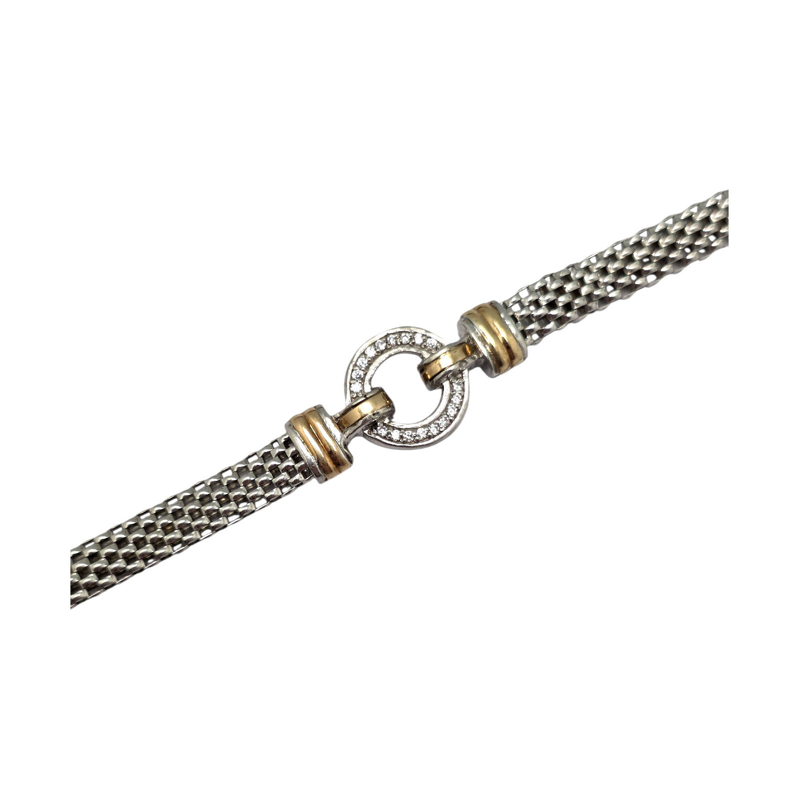 AMAZING FUZION TWO-TONED 14K GOLD/STERLING MOSSANITE 7″ BRACELET 11GR #1966