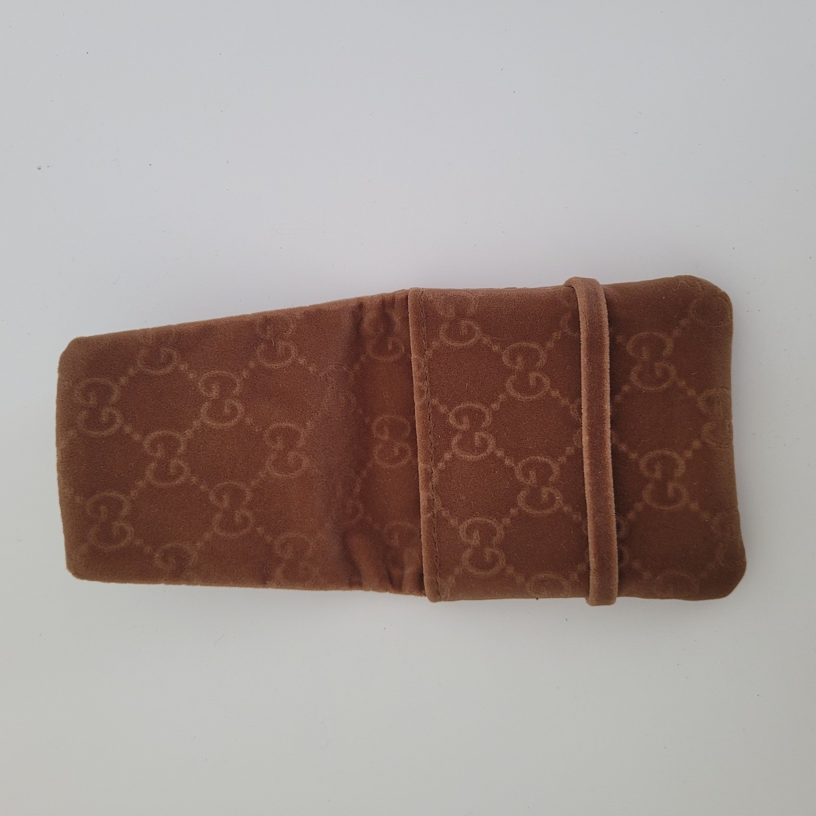 Gucci Brown GG Monogram Velvet Jewelry Pouch Small Travel Case Accessory Bag