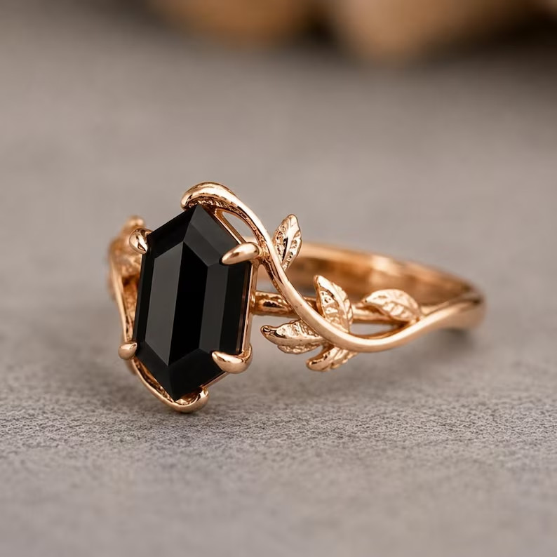 Black Hakik Ring, Base Metal: Brass Finish: Gold Plated
