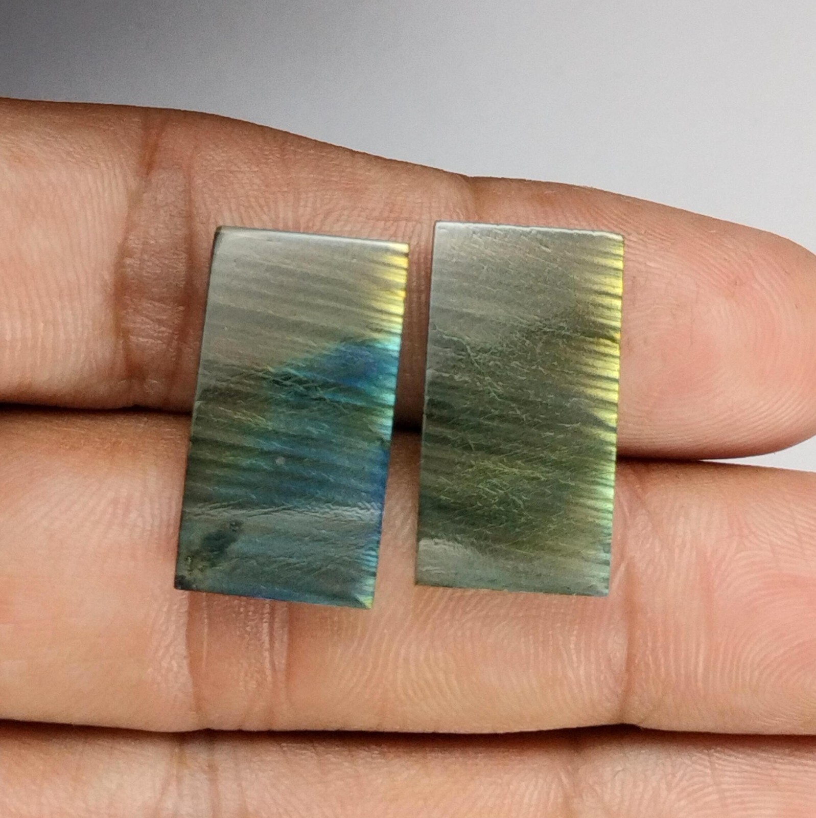 Natural Labradorite Baguette Pair Cabochons – Flashy Gems for Jewelry 28.00 Ct