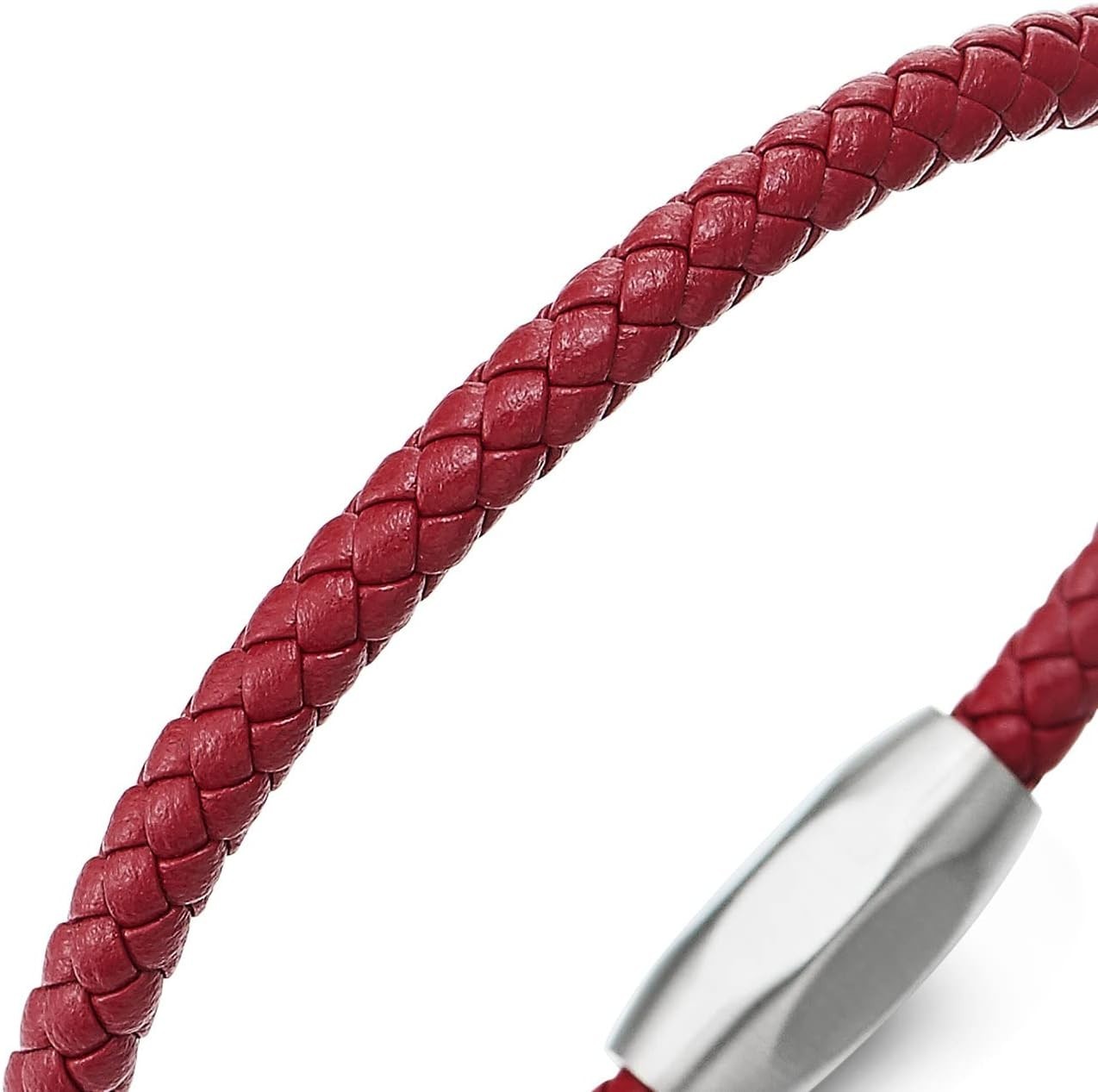 Minimalist Mens Women Leather Bracelet, Thin Braided Leather Bangle, Steel Ov…